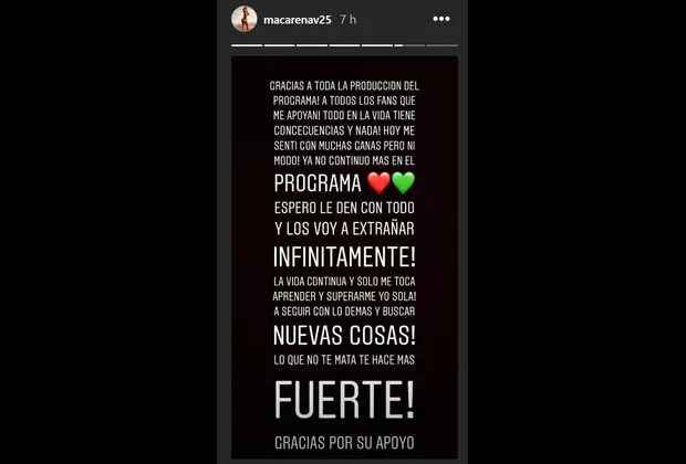 Macarena Vélez se despide definitivamente de 'Esto es guerra' con este mensaje