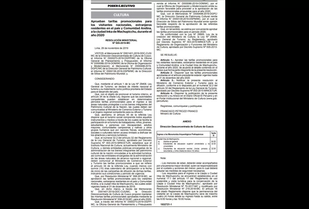 Machu Picchu: Gobierno publicó tarifas para ingresos a partir del 2020