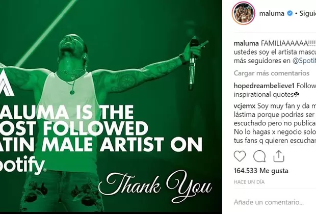 Maluma es el cantante latino más seguido en Spotify