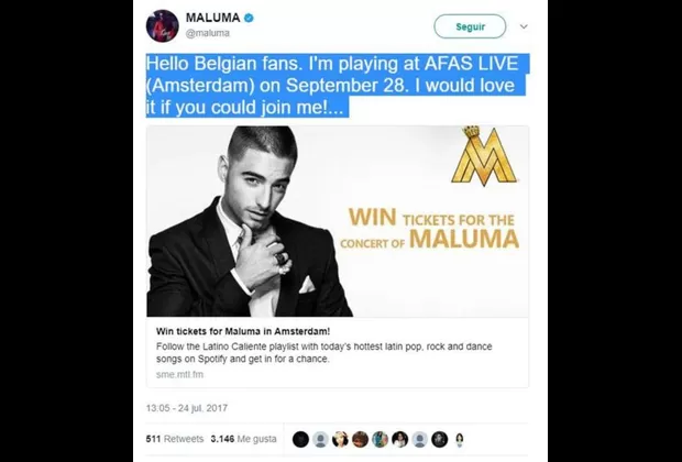 Maluma: llueven críticas al cantante por error geográfico en un tuit