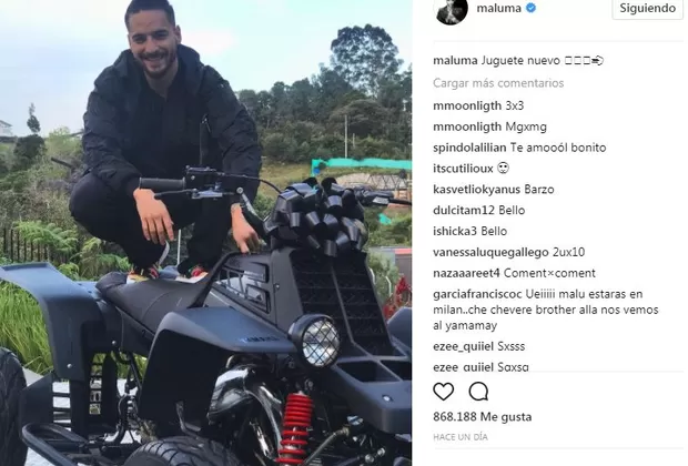 Maluma presume costoso "juguete" en Instagram