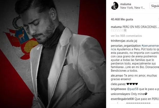 Maluma reaccionó así tras enterarse de los huaicos en Perú