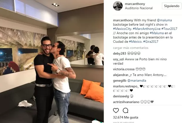 Marc Anthony le dio este tremendo beso a Maluma