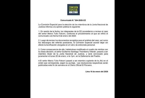 Marco Falconí no será miembro titular de la JNJ