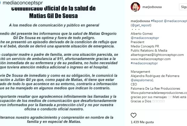 Marjorie de Sousa: informan sobre estado de salud de su hijo Matías