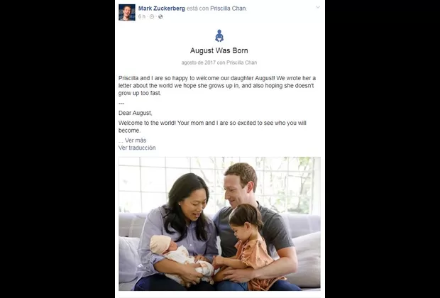 Mark Zuckerberg y su esposa Priscilla presentaron en Facebook a su segunda hija 