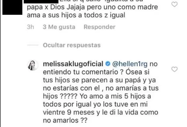 Melissa Klug 'cuadra' a fan por hacer comentario sobre su hija Samahara Lobatón