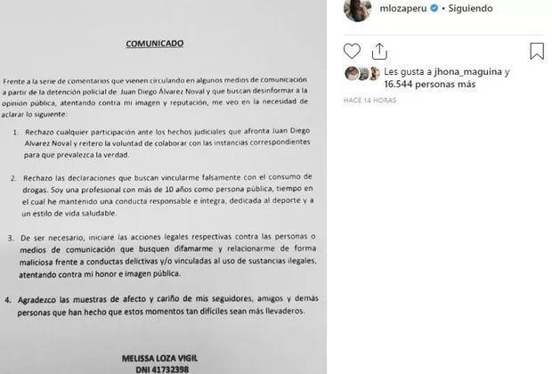Melissa Loza comunicado