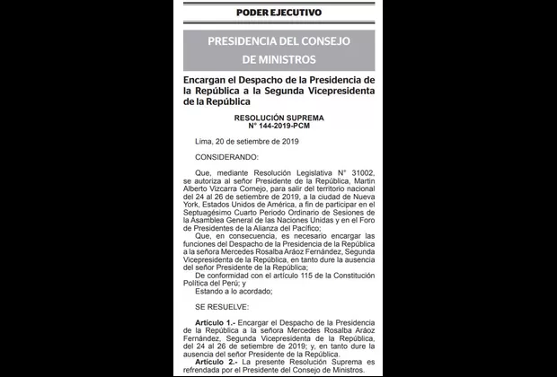 Mercedes Aráoz quedará a cargo del despacho presidencial a partir de mañana
