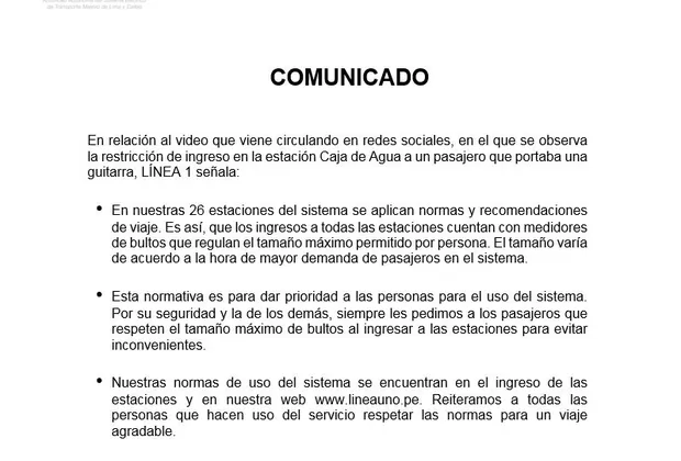 Metro de Lima: trabajador impide que escolar ingrese con su instrumento musical
