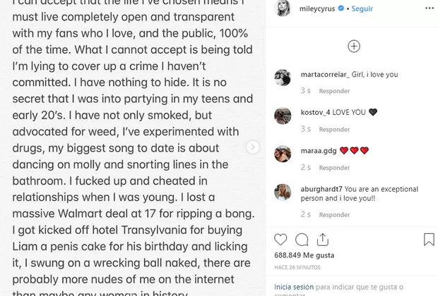 Miley Cyrus: “Amo a Liam y siempre lo haré, pero tuve que tomar una decisión saludable”