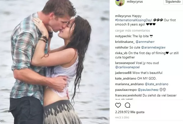 Miley Cyrus comparte foto de su primer beso con Liam Hemsworth 