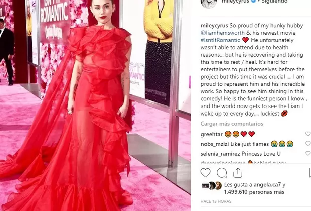 Miley Cyrus salud Liam Hemsworth