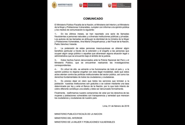 Mininter advierte sobre llamadas falsas a nombre de funcionarios del Estado