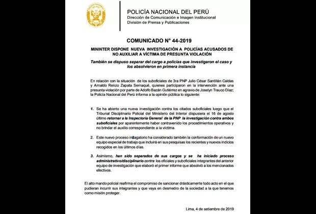 Mininter: Se investigará nuevamente a policías acusados de no auxiliar a víctima de Bazán