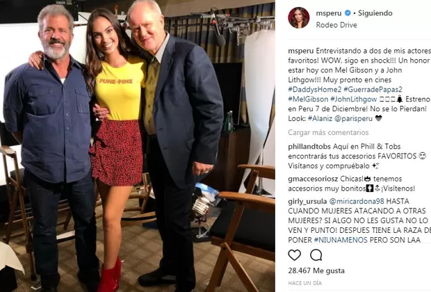 Natalie Vértiz con Mel Gibson y John Lithgow