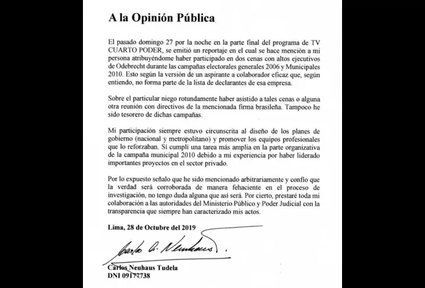 Neuhaus niega reuniones con directivos de Odebrecht por campaña de Lourdes Flores