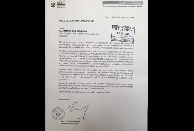 Congresistas no agrupados pidieron formalmente la conformación de Bancada Liberal