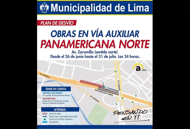 Panamericana Norte: tramo de Av. Zarumilla será restringido desde el lunes