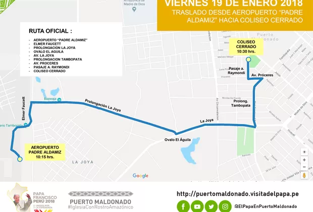 Papa Francisco: esta es la ruta oficial del santo padre en Puerto Maldonado