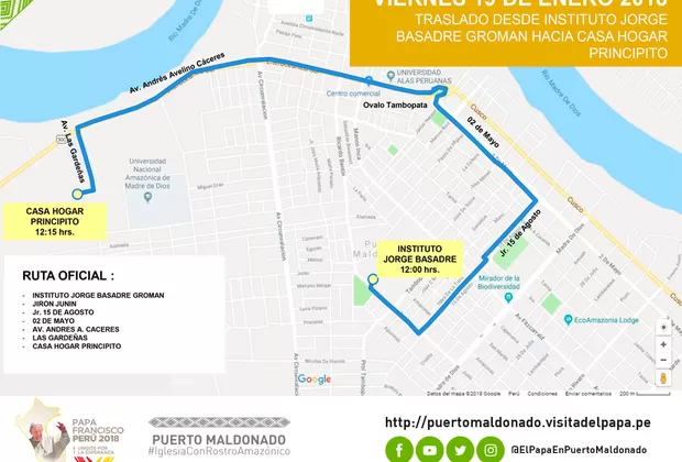 Papa Francisco: esta es la ruta oficial del santo padre en Puerto Maldonado