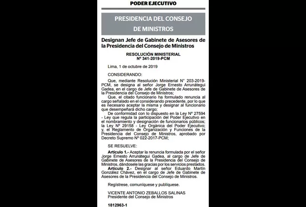 PCM nombró a nuevo jefe del gabinete de asesores