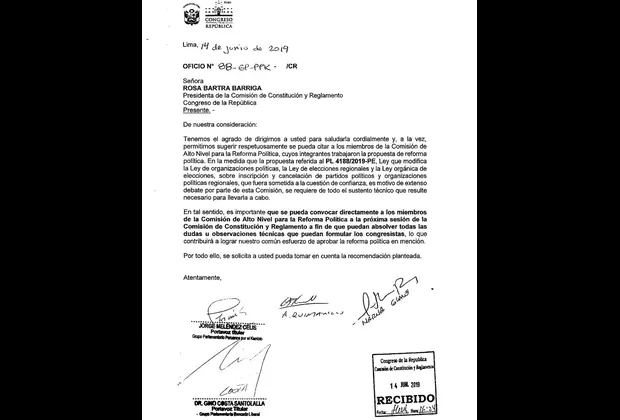 Piden a Bartra citar a miembros de la Comisión de Alto Nivel para la Reforma Política