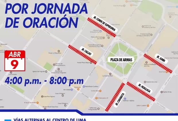 Plaza de Armas: tránsito vehícular será restringido por día de oración