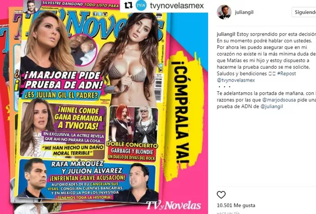 Julián Gil se pronunció tras pedido de Marjorie de Sousa por ADN