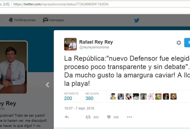 Rafael Rey: los ofensivos tuits del voceado candidato a contralor