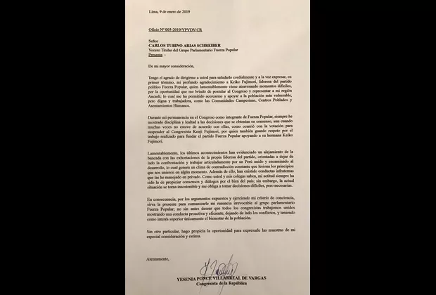 Fuerza Popular: Reátegui, Ponce y otros dos congresistas renunciaron a la bancada