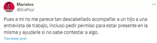 ¿Acompañarías a tu hijo a una entrevista laboral?: Mujer dice estar de acuerdo y encendió las redes. Foto: X