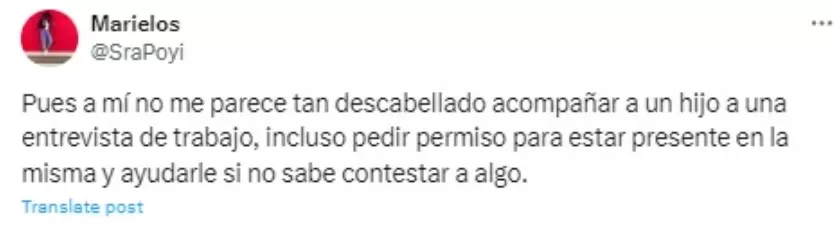 ¿Acompañarías a tu hijo a una entrevista laboral?: Mujer dice estar de acuerdo y encendió las redes. Foto: X