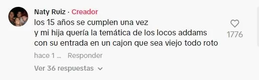 Comentario de la mamá de la quinceañera / TikTok