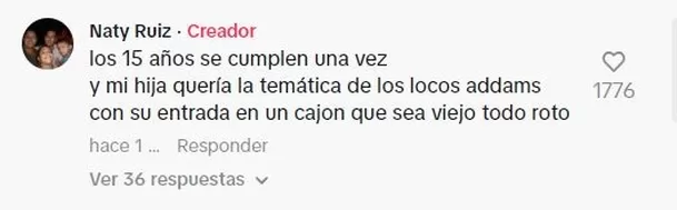 Comentario de la mamá de la quinceañera / TikTok