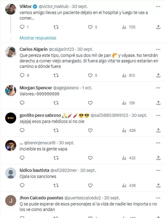 Rechazo en redes sociales a paramédicos que dejaron a paciente en ambulancia para irse a tomar desayuno / Fuente: Twitter o X