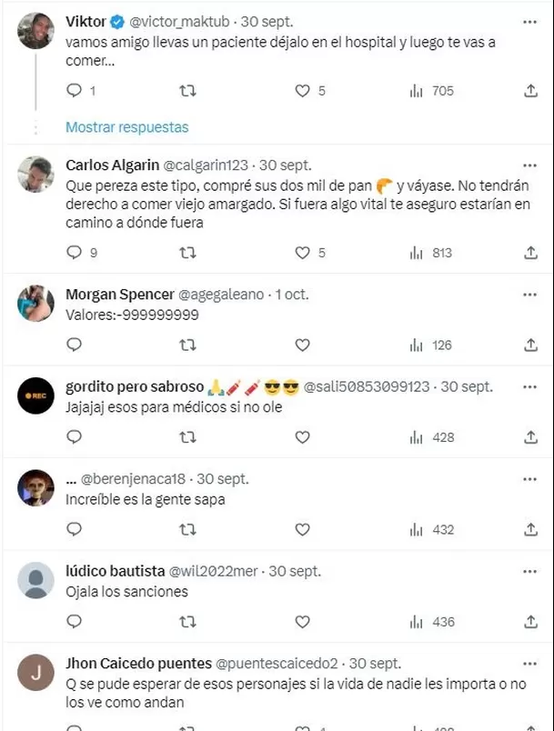 Rechazo en redes sociales a paramédicos que dejaron a paciente en ambulancia para irse a tomar desayuno / Fuente: Twitter o X