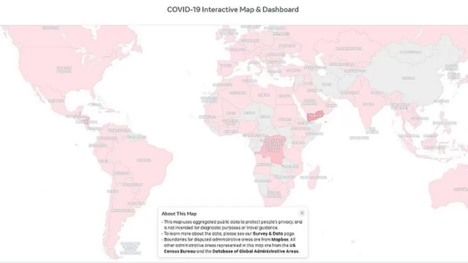 Facebook lanza nuevo mapa del COVID-19 en el que incluye al Perú. Foto: Facebook