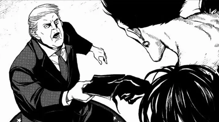 Donald Trump aparece en el episodio único del manga 'Death Note'. Foto: Captura Donald Trump aparece en el episodio único del manga 'Death Note'. Foto: Captura