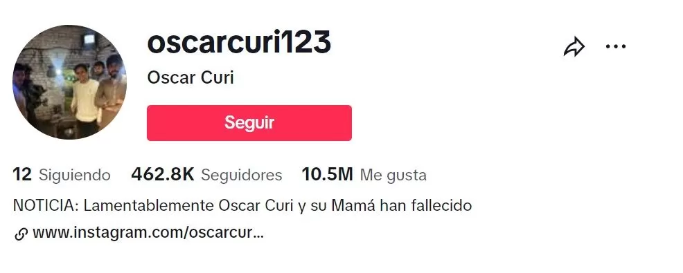 La descripción del perfil de TikTok de Oscar Curi 