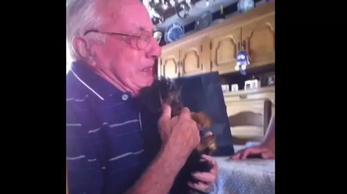 El emotivo momento en el que un abuelo viudo recibe un cachorro como regalo El emotivo momento en el que un abuelo viudo recibe un cachorro como regalo