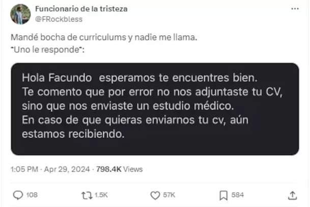 El mensaje que recibió Facundo de un reclutador / X