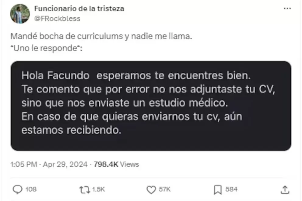 El mensaje que recibió Facundo de un reclutador / X