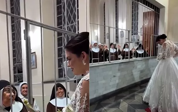 Exmonja de clausura regresó a su antiguo convento vestida de novia para rezar con sus hermanas / Captura