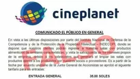 Cineplanet desmintió información falsa sobre subida de entradas. Imagen: Facebook