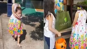 El terror&iacute;fico disfraz de la menor, con el que luce como una ni&ntilde;a sin cabeza, fue visto por primera vez el pasado s&aacute;bado. (Foto: Captura/Video: Krystel Hwang)