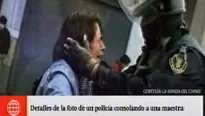 Polic&iacute;a consuela a profesora en huelga. Foto: Anthony Ni&ntilde;o de Guzm&aacute;n/El Comercio