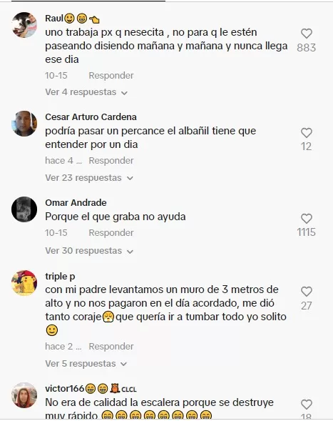 Usuarios a favor y en contra de accionar del albañil. Foto: TikTok