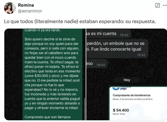 La amiga de Romina devolvió el dinero de la cita / X