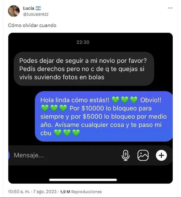 Mujer le pide a otra que "deje de seguir" a su novio / Twitter